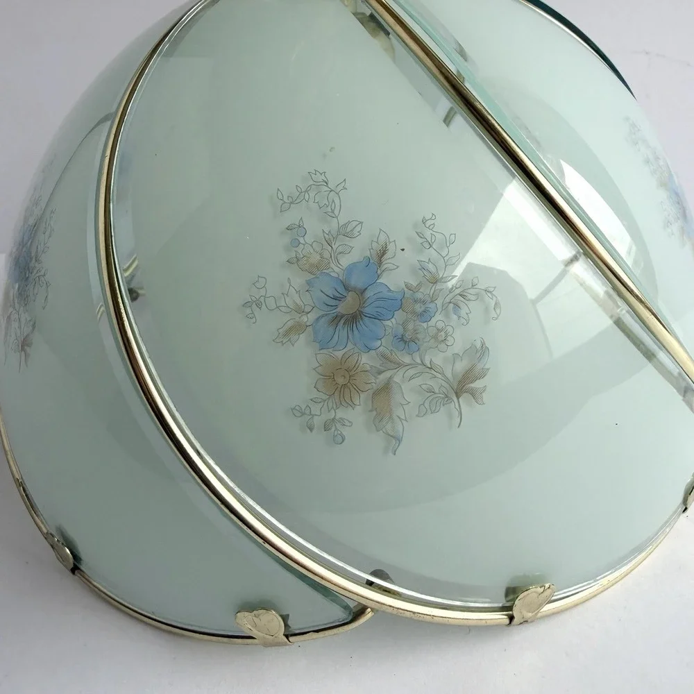 VTG Boudoir Swag Lamp *Does Not Work* Victorian Glass Panel Floral Brass Frame